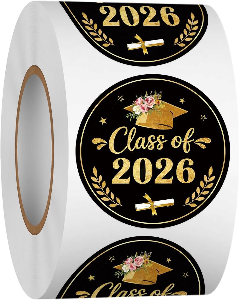 Heyfibro 500 PCS 1.5 Inch Graduation Stickers Class of 2026 Stickers Roll for Party, Gift Packing, Envelope Sealing(Graduation Cap 3) - Image 1