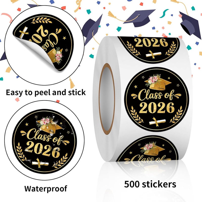 Heyfibro 500 PCS 1.5 Inch Graduation Stickers Class of 2026 Stickers Roll for Party, Gift Packing, Envelope Sealing(Graduation Cap 3) - Image 3