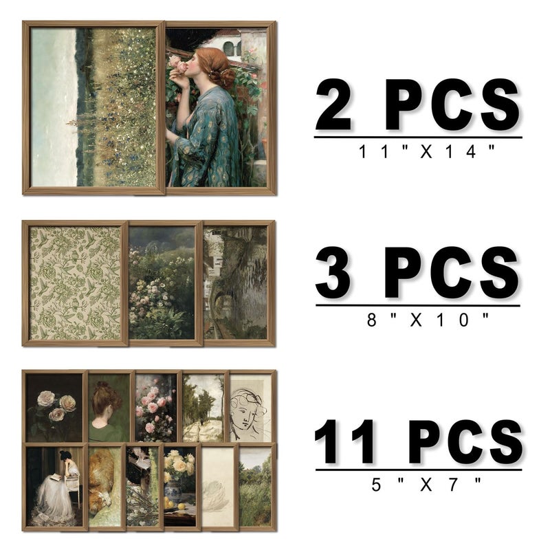 ANERZA 16 PCS Framed Vintage Wall Art Decor, French Country Wall Prints for Bedroom, Landscape Gallery Wall Frame Set, Farmhouse Posters for Living Room Aesthetic, Rustic Collage Kit, Dorm Home Decor - Image 2