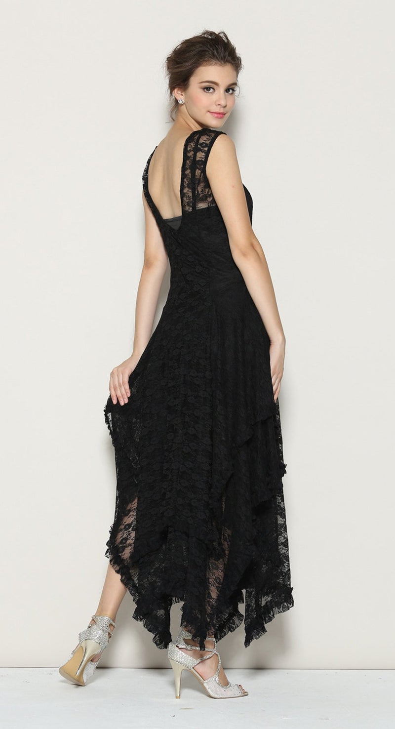 R.Vivimos Womens Sleeveless Backless Asymmetrical Layered Lace Long Dress with Slip Two Pieces (XL, Black) - Image 5