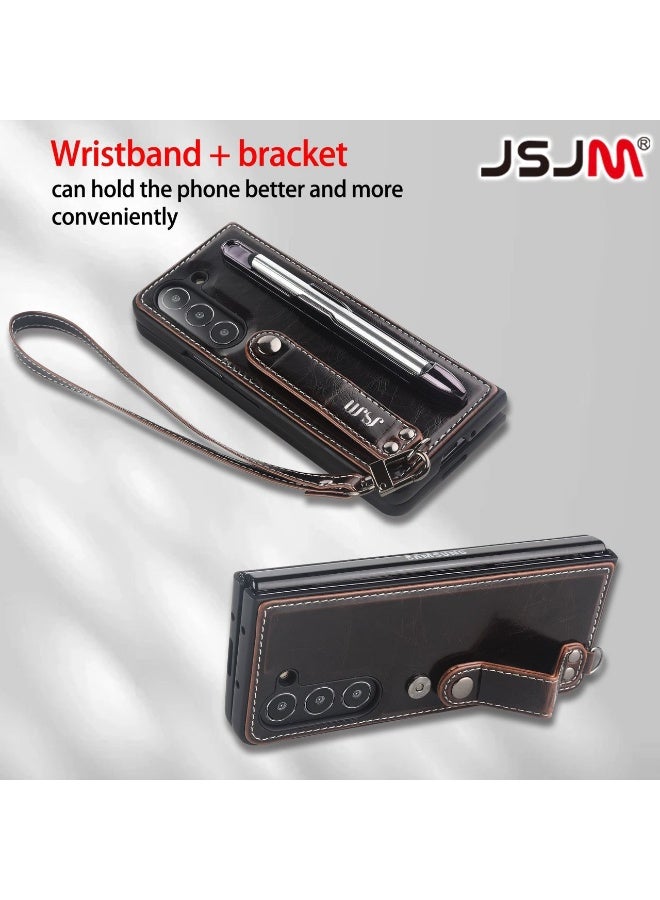 JSJM FOLD 6 -JSJM BOOK LEATHER With GRIP + GLASS FOR SAMSUNG GALAXY FOLD 6 ( Design - 126) [ Brown Color ] - Image 2