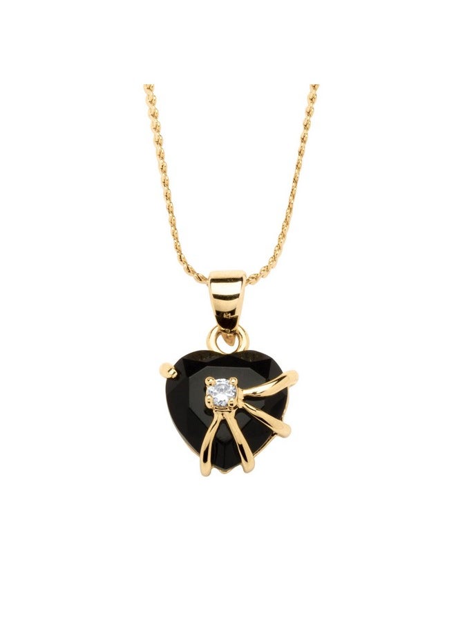 Palm Beach Jewelry Palmbeach Yellow Goldplated Heart Shaped Natural Black Onyx Pendant (12Mm) With 18 Inch Chain  - Image 1