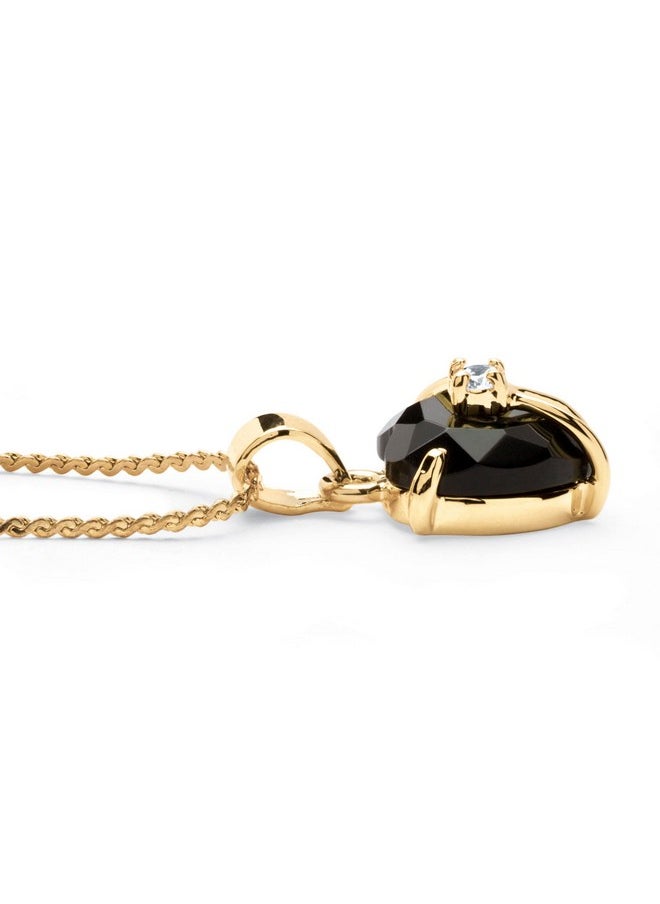 Palm Beach Jewelry Palmbeach Yellow Goldplated Heart Shaped Natural Black Onyx Pendant (12Mm) With 18 Inch Chain  - Image 4