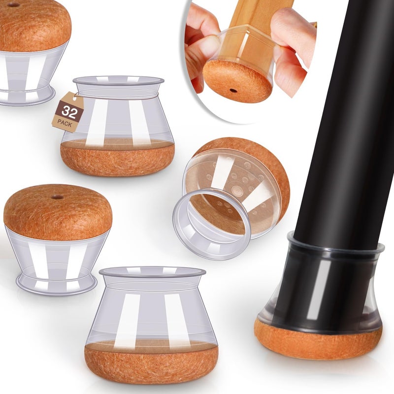 YOZON Chair Leg Floor Protectors Chair Leg Protectors for Hardwood Floors Felt Silicone Caps Strengthen Bottom Protection Anti-Scratch Reduce Noise 32 Pack Clear Round Large Fit 1-3/16" to 1-5/8" (30-40mm) - Image 1