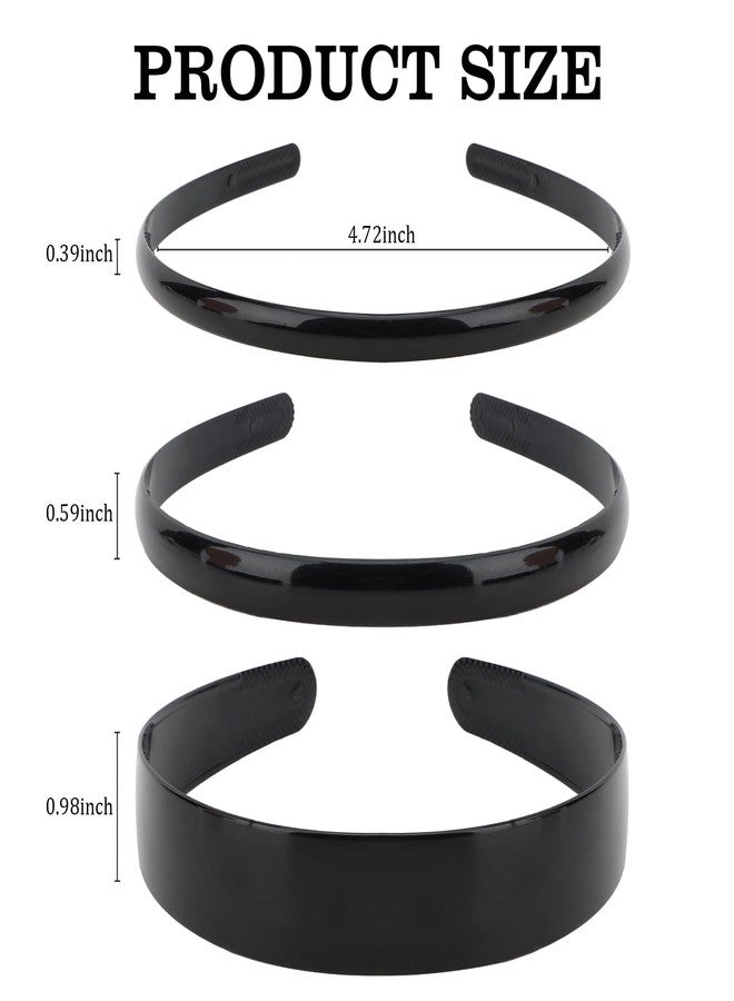 AMCAMI 3 Pieces Plastic Headbands Black Headbands for Women Non Slip Comb Plain Head Band with Teeth Hair Accessories - Image 2