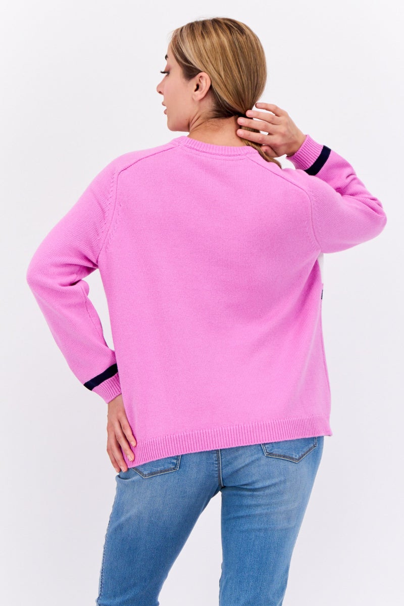 Lyle & Scott Women Crew Neck Brand Logo Sweater, Lilac - Image 4