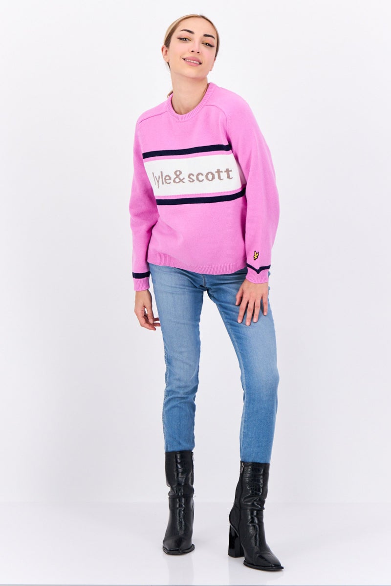 Lyle & Scott Women Crew Neck Brand Logo Sweater, Lilac - Image 3