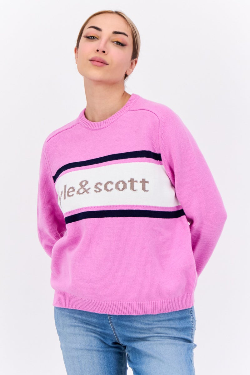 Lyle & Scott Women Crew Neck Brand Logo Sweater, Lilac - Image 1
