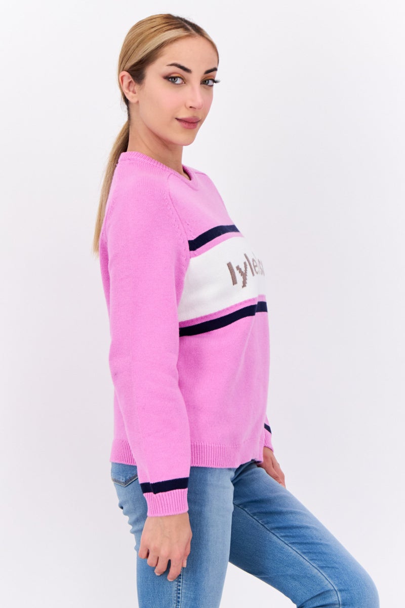 Lyle & Scott Women Crew Neck Brand Logo Sweater, Lilac - Image 2