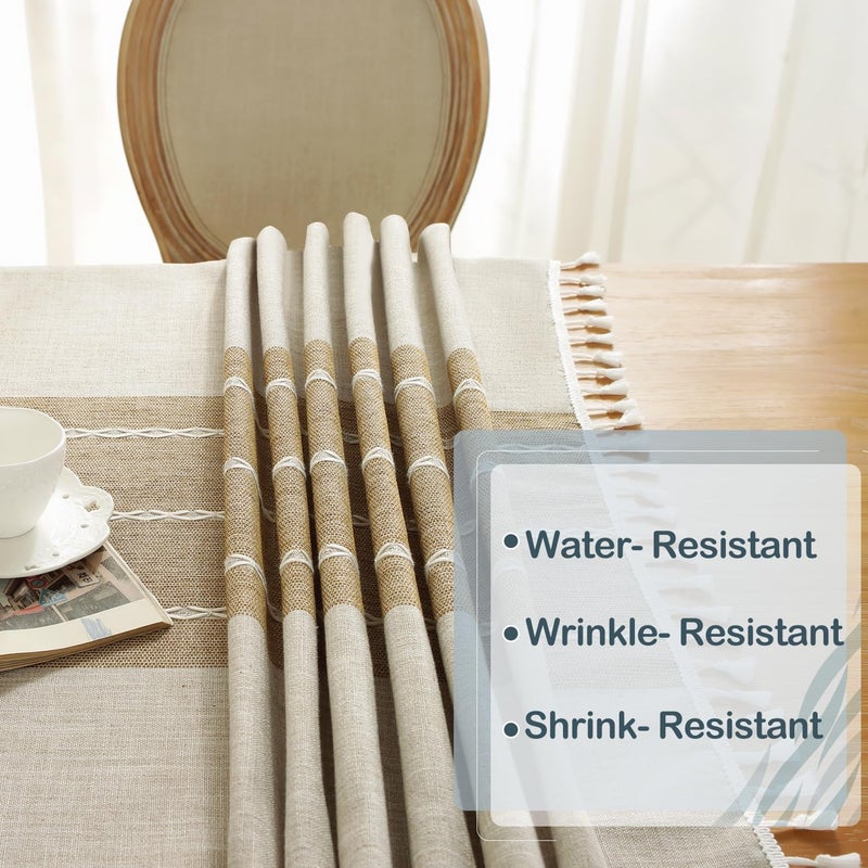 Laolitou Rustic Cotton Linen Table Cloth,Tablecloths for 6 Foot Rectangle Tables,Waterproof Washable Tablecloth with Tassel Rectangle/Oblong, 55''x 86'', 6-8 Seats - Image 4