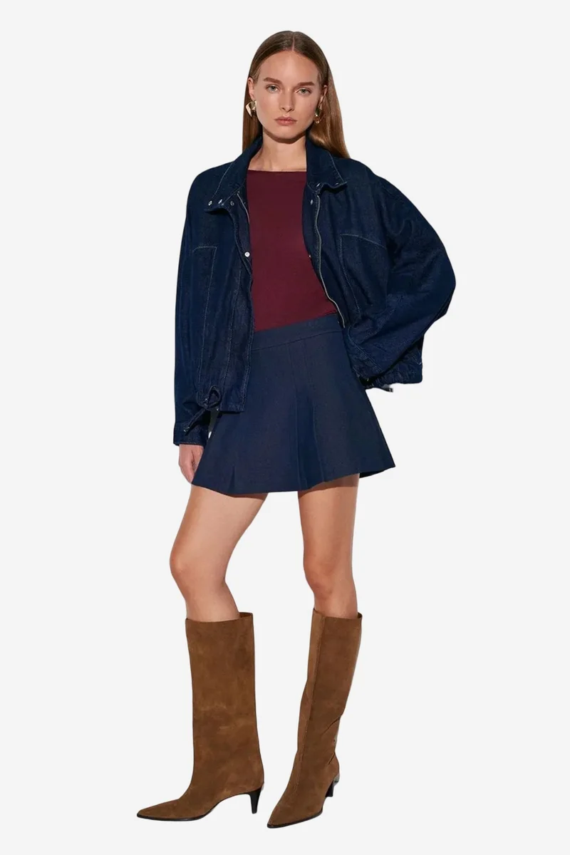 Dilvin Navy Blue DILVIN High-Waist Mini Skater Skirt for Women | Best Price UAE