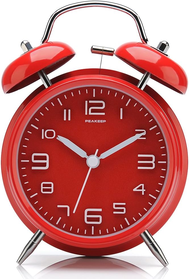 Peakeep 4.5 Inches Twin Bell Loud Alarm Clock for Heavy Sleerpers, Backlight, Battery Operated Old Fashioned Alarm Clock for Bedrooms (3D-Dial, Red) - Image 2