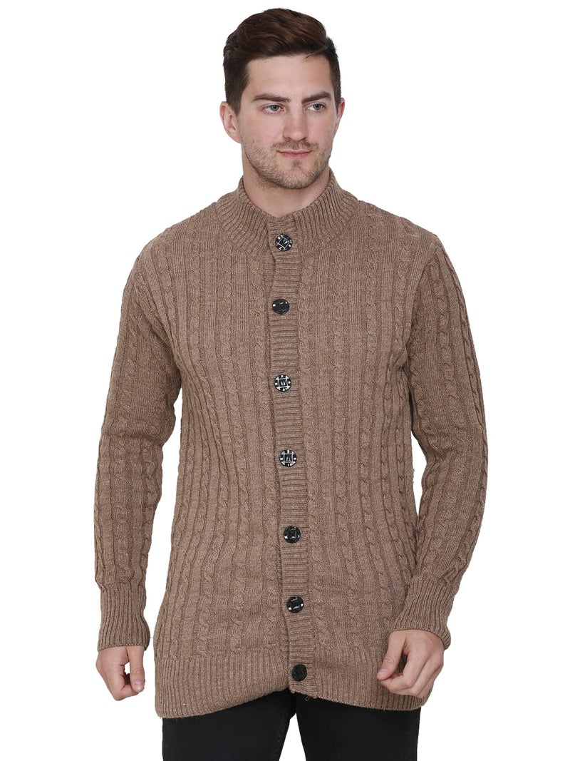 Matelco Men's Wool Banded Collar Sweater (AD12RK14GY_Brown_2XL) - Image 1