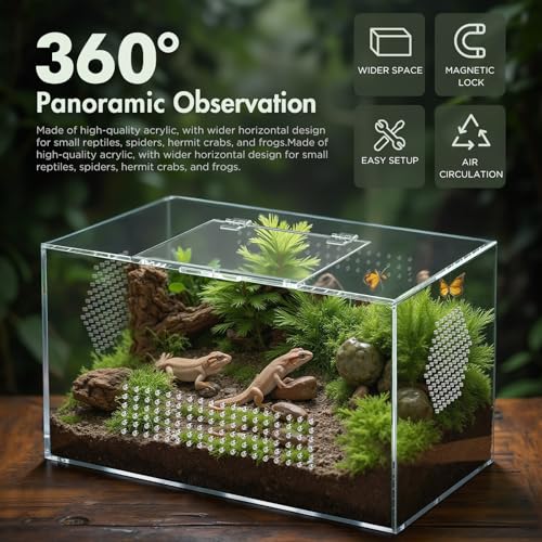 CourtyardAid Acrylic Reptile Terrarium, Pre-Assembled Tarantula Enclosure with All-Side Ventilation & Magnetic Door, Tank for Spider, Gecko, Mantis, Frog, Snail, Isopods, 12"x7"x7" (Tweezer & Hygrometer Included) - Image 2