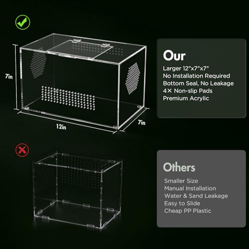CourtyardAid Acrylic Reptile Terrarium, Pre-Assembled Tarantula Enclosure with All-Side Ventilation & Magnetic Door, Tank for Spider, Gecko, Mantis, Frog, Snail, Isopods, 12"x7"x7" (Tweezer & Hygrometer Included) - Image 5