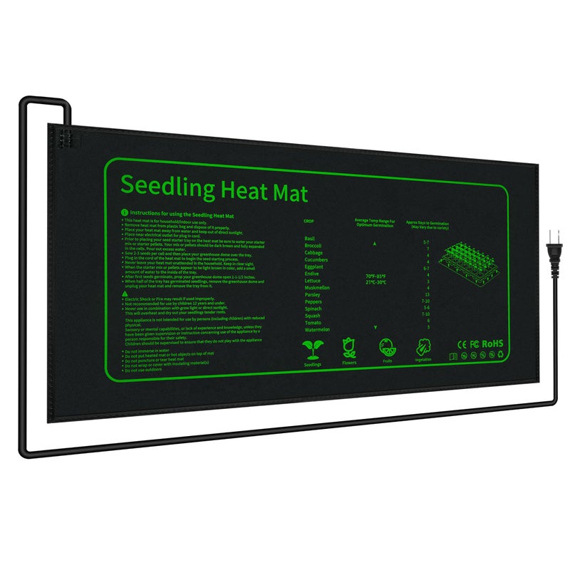 LOCONHA Seedling Heat Mat for Seed Starting,10" x 20.75" Waterproof Heating Pad for Indoor Plants Germination (Black 1 Pack) - Image 1
