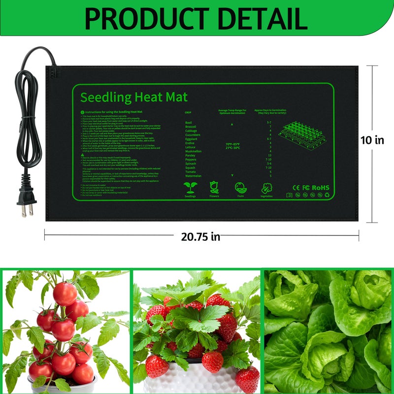 LOCONHA Seedling Heat Mat for Seed Starting,10" x 20.75" Waterproof Heating Pad for Indoor Plants Germination (Black 1 Pack) - Image 2