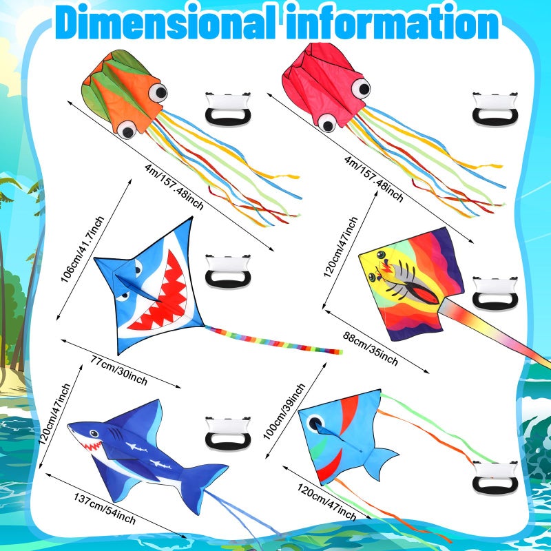 Leitee 6 Pack Large Kite for Kids and Adults Butterfly Kite for Kids Age 4-8-12 Dragonfly Owl Parrot Eagle Goldfish Teens Toy Easy to Fly for Game Beach Outdoor Activities Gifts(Ocean Style) - Image 2