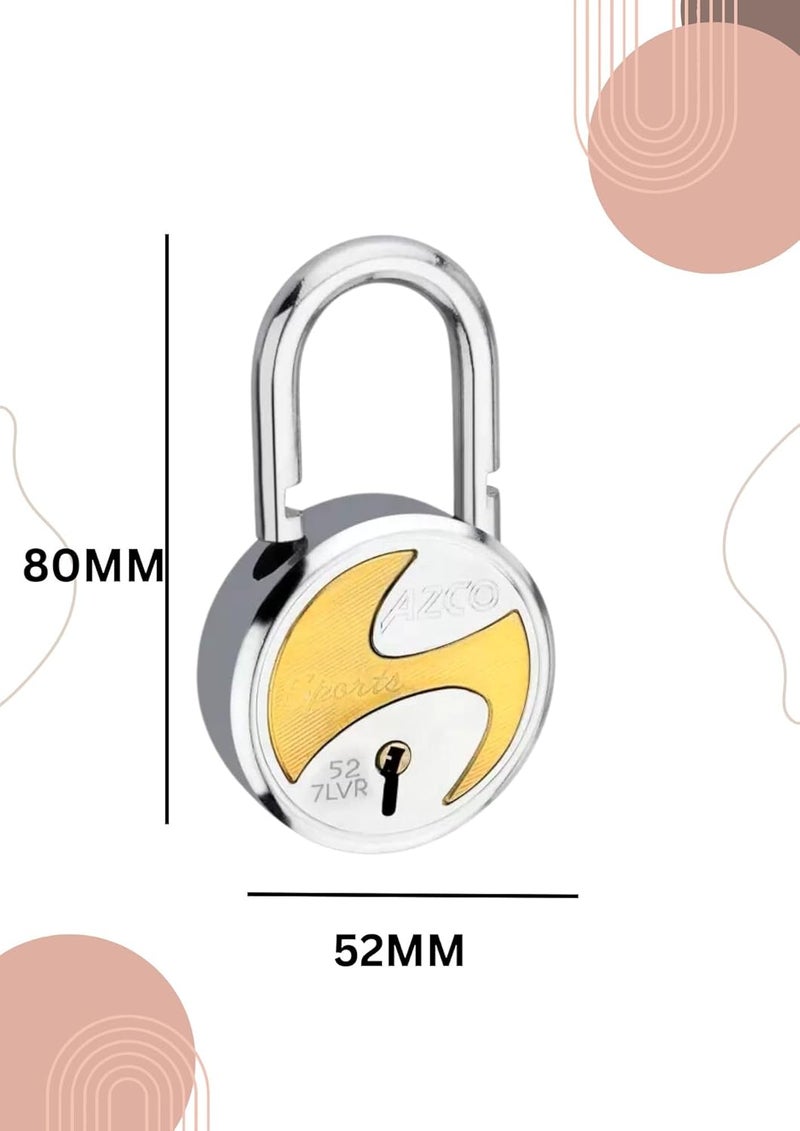 ONEPRO Azco Round Locks Multiple Keys Padlocks 52mm 65mm Steel Levers Double Locking, Strong Hardened Shackle Lock and Key for Home Door Shutter Shop Office Main Gate (6 Keys Sport 50mm Pack of 1) - Image 3