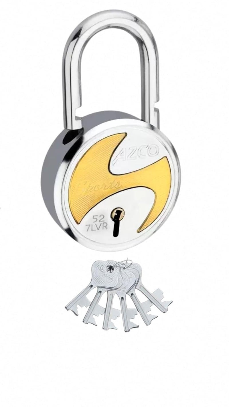 ONEPRO Azco Round Locks Multiple Keys Padlocks 52mm 65mm Steel Levers Double Locking, Strong Hardened Shackle Lock and Key for Home Door Shutter Shop Office Main Gate (6 Keys Sport 50mm Pack of 1) - Image 1