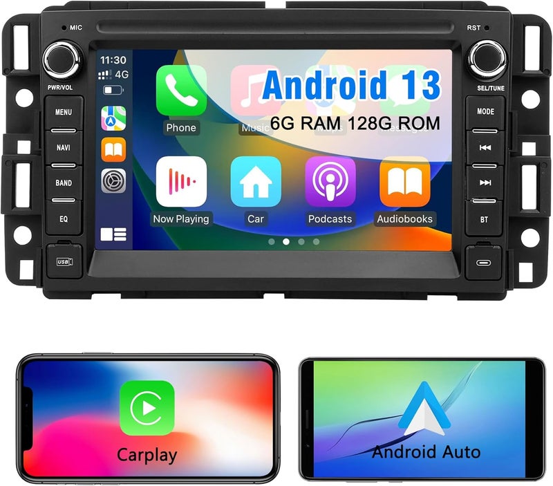 Gdienty Car Stereo Radio for Chevrolet Silverado Tahoe GMC Sierra Yukon - Android 13, 6GB RAM, 128GB Storage, 7 Inch Touchscreen with CarPlay and Android Auto - Image 1