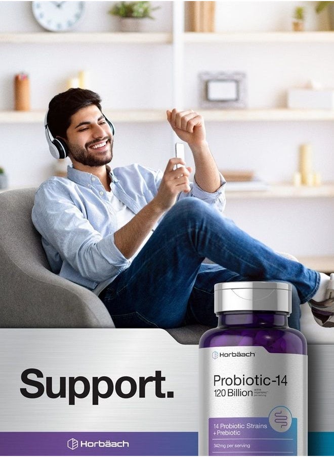 Horbäach - Probiotics 120 Billion CFU | 14 Strains with Prebiotics | for Women & Men | 50 Capsules | Vegetarian, Non-GMO & Gluten Free Supplement | by Horbaach - Image 1
