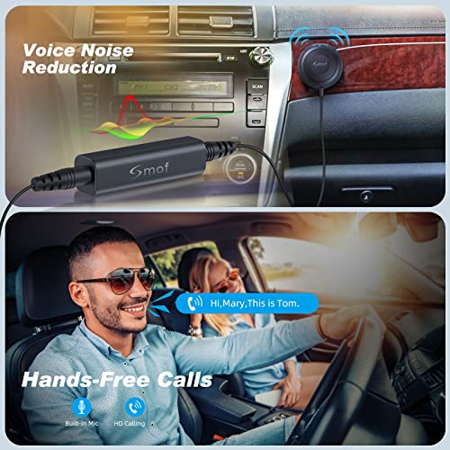 Smof Bluetooth Car Adapter, Aux Bluetooth Adapter for Car with Dual Port USB Charger & Ground Loop Noise Isolator, Wireless Audio Receiver with 3.5mm Aux Port, Hands-Free Calls, Dual Connection - Image 4