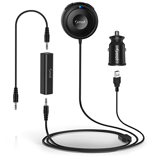 Smof Bluetooth Car Adapter, Aux Bluetooth Adapter for Car with Dual Port USB Charger & Ground Loop Noise Isolator, Wireless Audio Receiver with 3.5mm Aux Port, Hands-Free Calls, Dual Connection - Image 1