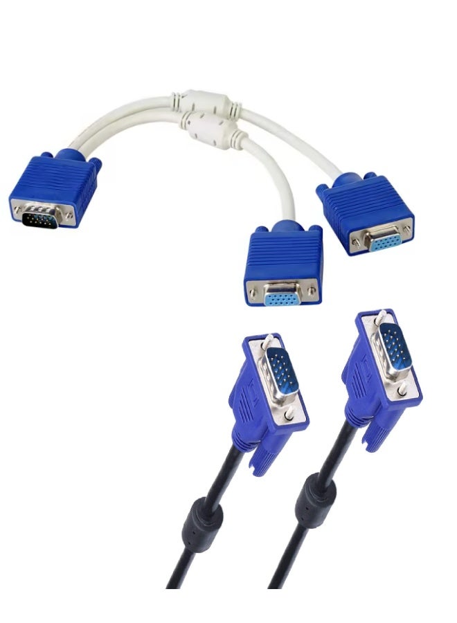 FUJISHKA VGA 1 Male to 2 Female Splitter + 2 x 3M VGA 15-Pin Cables – High Quality Video Extension - Image 5