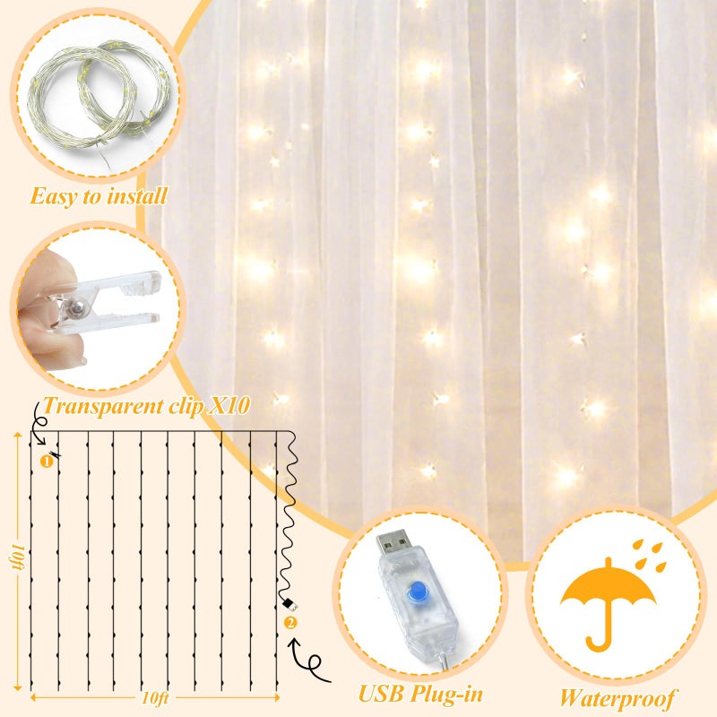 Ledido 10Ã—8ft White Tulle Backdrop Curtains with Lights String - 300LED Fairy Lights Sheer Curtain Backdrop for Wedding Baby Shower Photo Shoot Birthday Party Decoration(2 Panels 5Ã—8ft)ï¼ŒWhite - Image 3