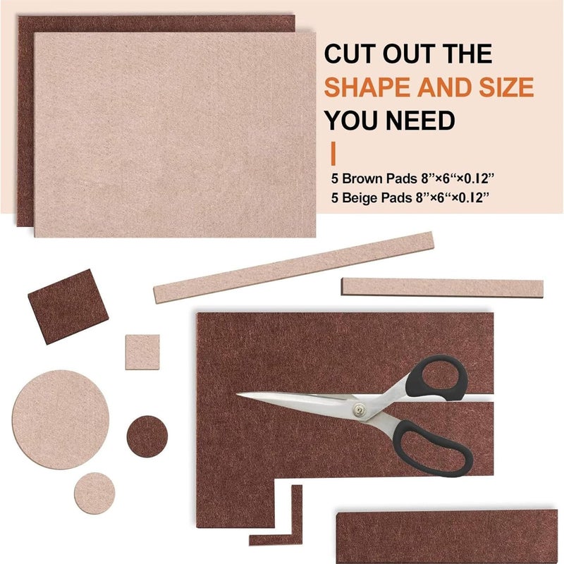BAIPOK Felt Furniture Pads 10pcs 8" x 6" (Brown 5 Pcs + Beige 5 Pcs), Cuttable Self Adhesive Furniture Pads, Anti Scratch Chair Leg Floor Protectors for Hardwood Floors - Image 4