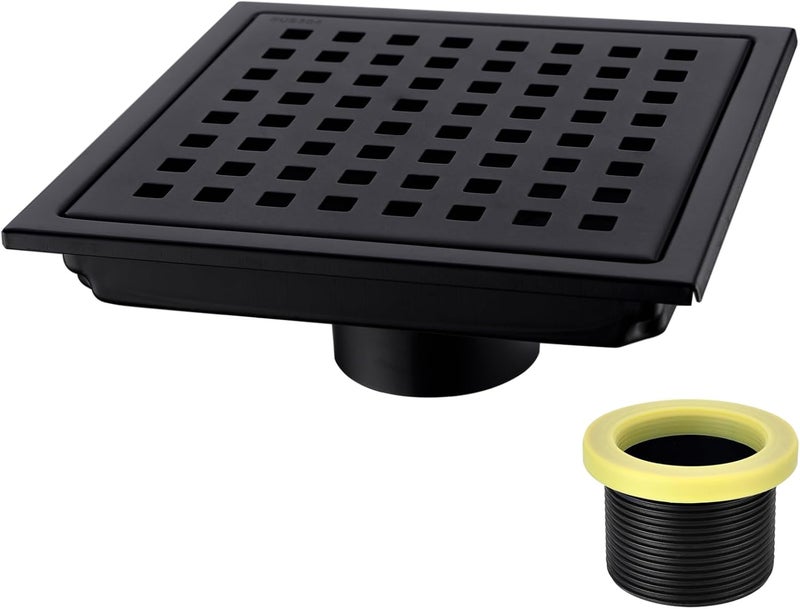orhemus Square Shower Floor Drain with Removable Cover Grid Grate 6 inch Long, SUS 304 Stainless Steel Black Plated Finish - Image 1