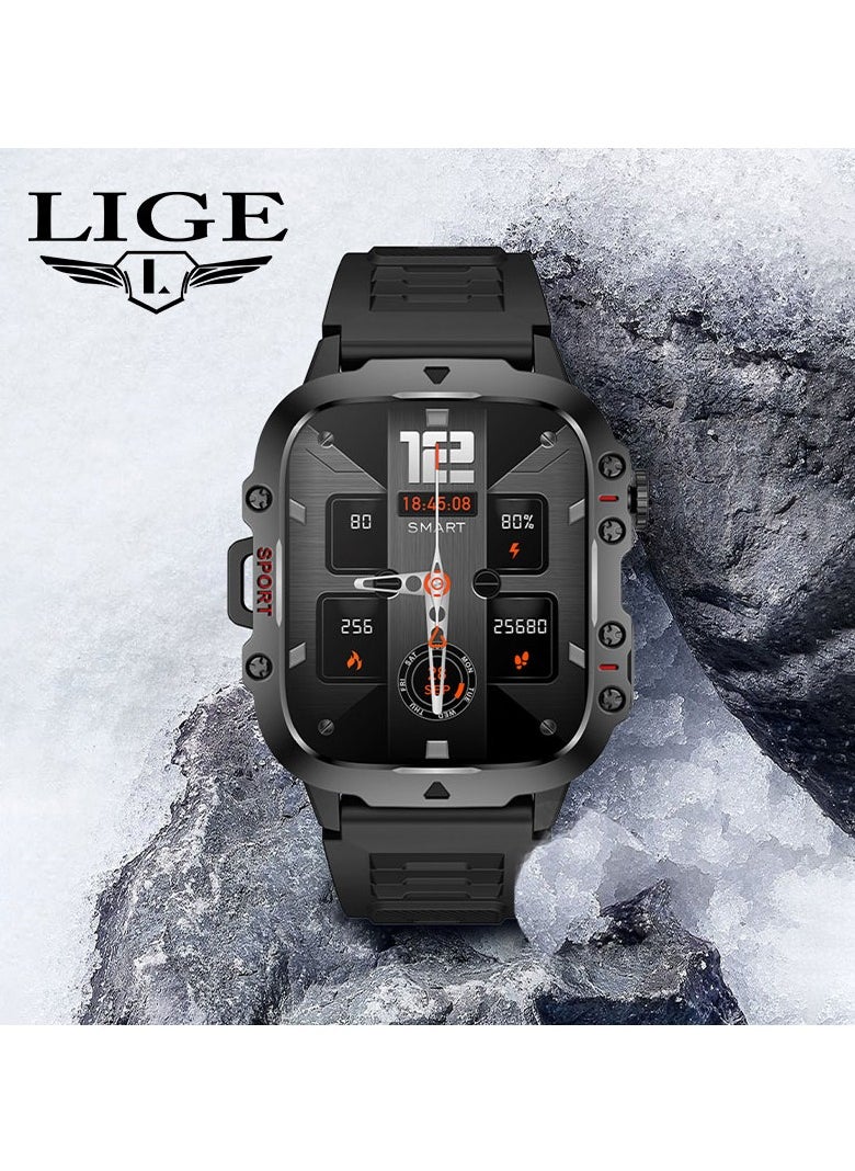 LIGE LIGE 1.96 HD Screen 420 mAh Sports Smart Watch Men Waterproof Bluetooth Calling Health Monitoring 100+ Sports Mode Men Smart Watches  - Image 2