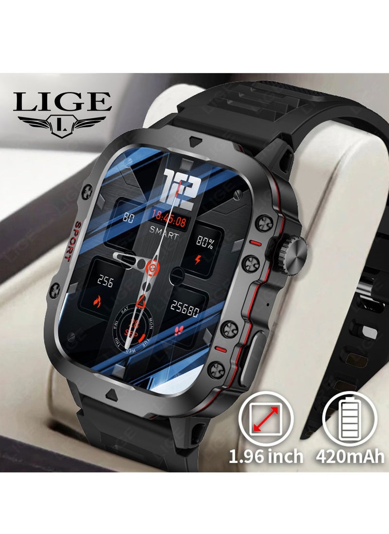 LIGE LIGE 1.96 HD Screen 420 mAh Sports Smart Watch Men Waterproof Bluetooth Calling Health Monitoring 100+ Sports Mode Men Smart Watches  - Image 3