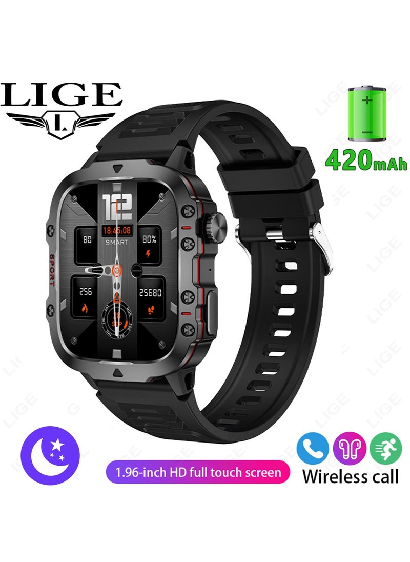 LIGE LIGE 1.96 HD Screen 420 mAh Sports Smart Watch Men Waterproof Bluetooth Calling Health Monitoring 100+ Sports Mode Men Smart Watches  - Image 1