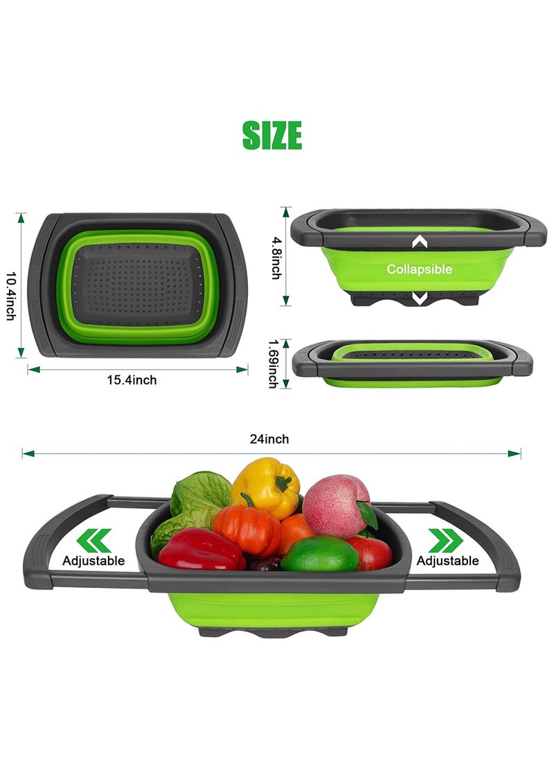 ONELINE - 5 Piece Kitchen Set Collapsible Colanders Vegetable Peeler Baking Brush Over the Sink Strainer with Extendable Handles Folding Strainer for Fruits Vegetables and Pasta - Image 1