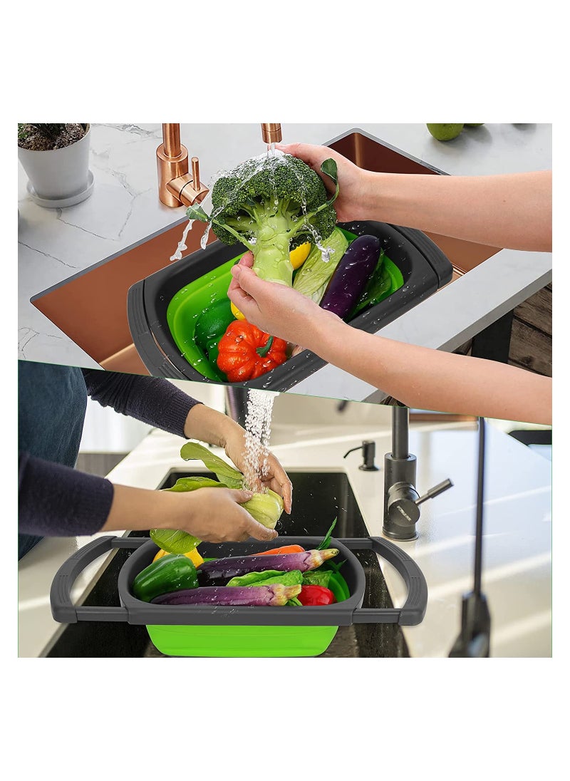 ONELINE - 5 Piece Kitchen Set Collapsible Colanders Vegetable Peeler Baking Brush Over the Sink Strainer with Extendable Handles Folding Strainer for Fruits Vegetables and Pasta - Image 1