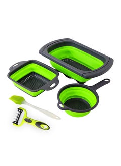 5 Piece Kitchen Set Collapsible Colanders Vegetable Peeler Baking Brush Over the Sink Strainer with Extendable Handles Folding Strainer for Fruits Vegetables and Pasta