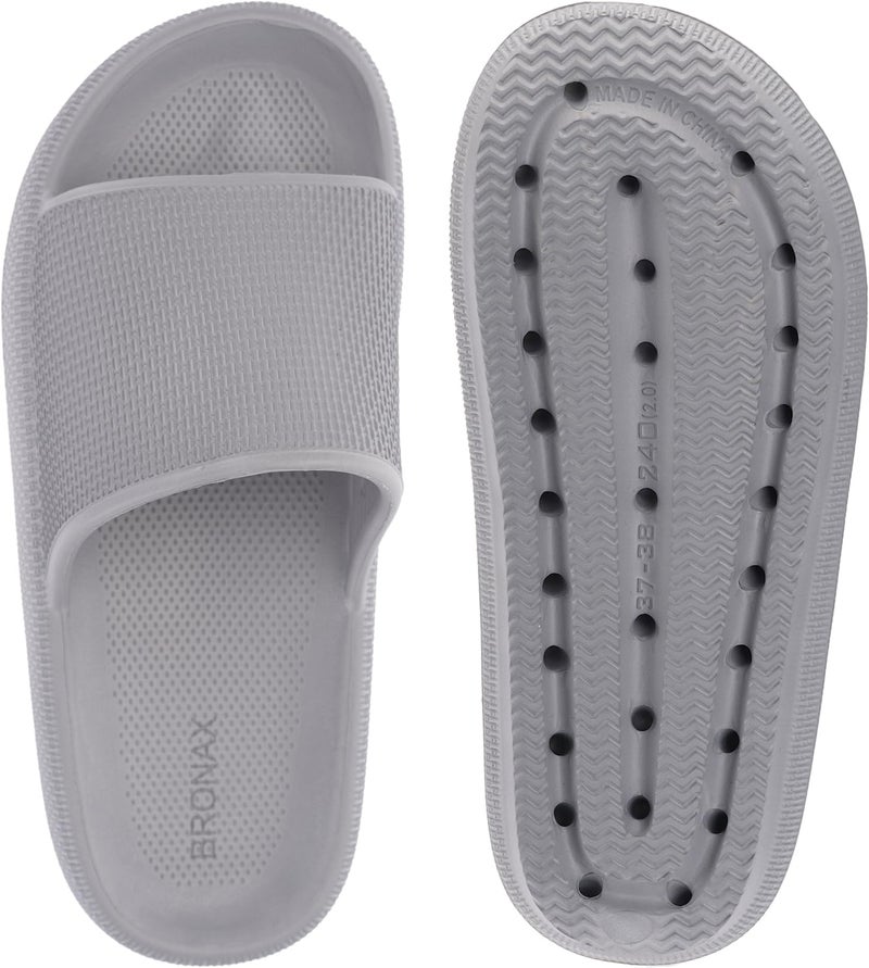 BRONAX Pillow Slippers for Women and Men | House Slides Shower Sandals | Cushioned Thick Sole 39-40 Grey - Image 4