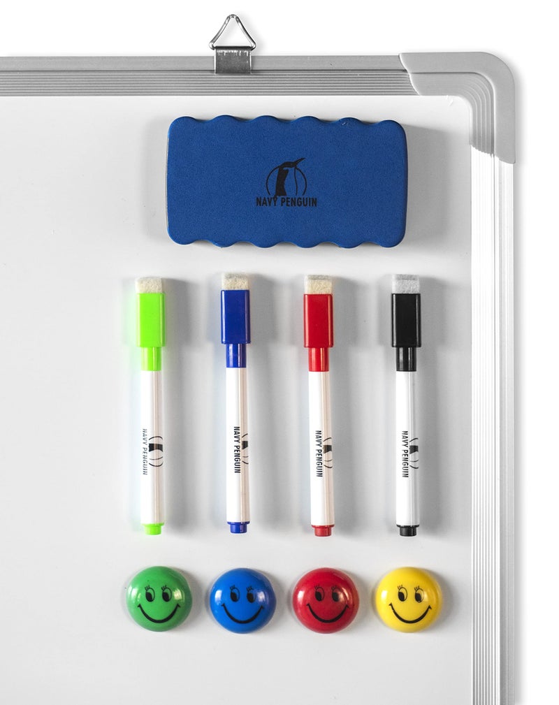 Navy Penguin Whiteboard Set - Dry Erase Board 18 x 24 in with 1 Magnetic Dry Eraser, 4 Drywipe Markers and 4 Magnets - Small White Hanging Message Scoreboard for Home Office School (18x24 in) - Image 3
