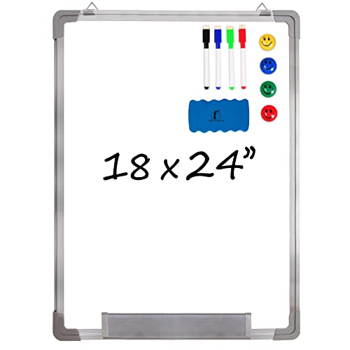 Navy Penguin Whiteboard Set - Dry Erase Board 18 x 24 in with 1 Magnetic Dry Eraser, 4 Drywipe Markers and 4 Magnets - Small White Hanging Message Scoreboard for Home Office School (18x24 in) - Image 1