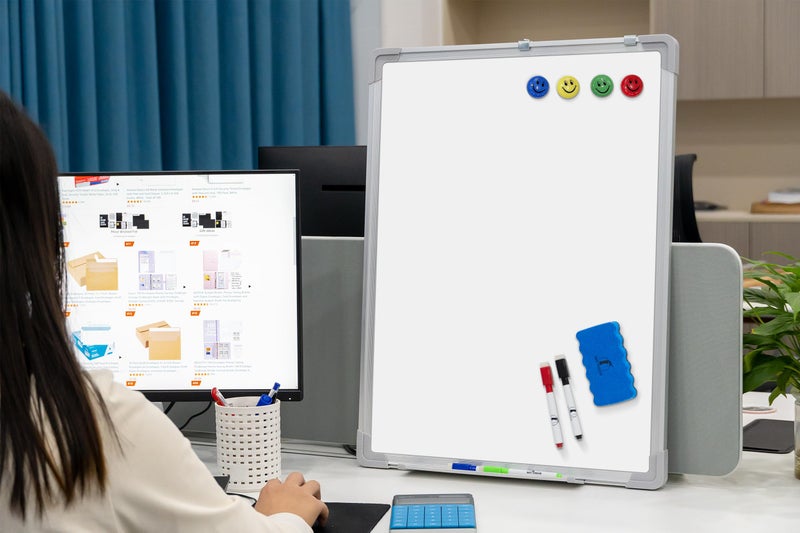Navy Penguin Whiteboard Set - Dry Erase Board 18 x 24 in with 1 Magnetic Dry Eraser, 4 Drywipe Markers and 4 Magnets - Small White Hanging Message Scoreboard for Home Office School (18x24 in) - Image 2