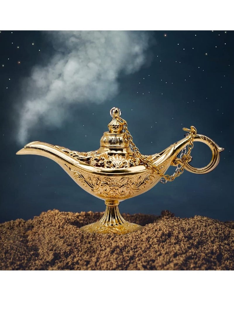 Vintage Legend Aladdin Magic Genie Lamp, Metal Carved Wishing Light for Home Wedding Party Tabletop Decoration Delicate Gift, Small Gold - Image 4