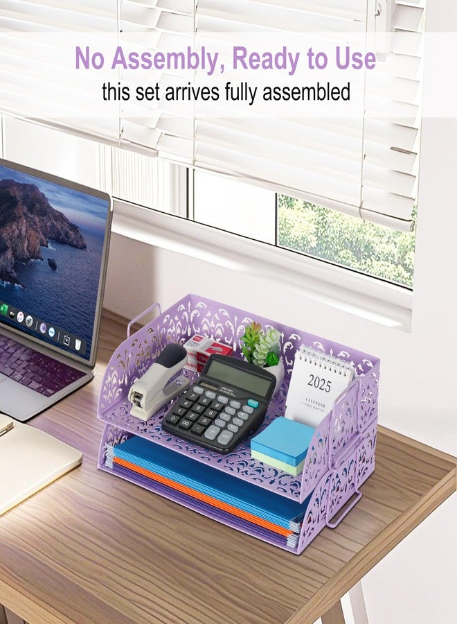 EasyPAG Paper Organizer for Desk 2 Tier Stackable Paper Tray for A4 Legal Size Folders Metal File Storage Desktop Organizer for Home Office School Teacher, Purple - Image 5