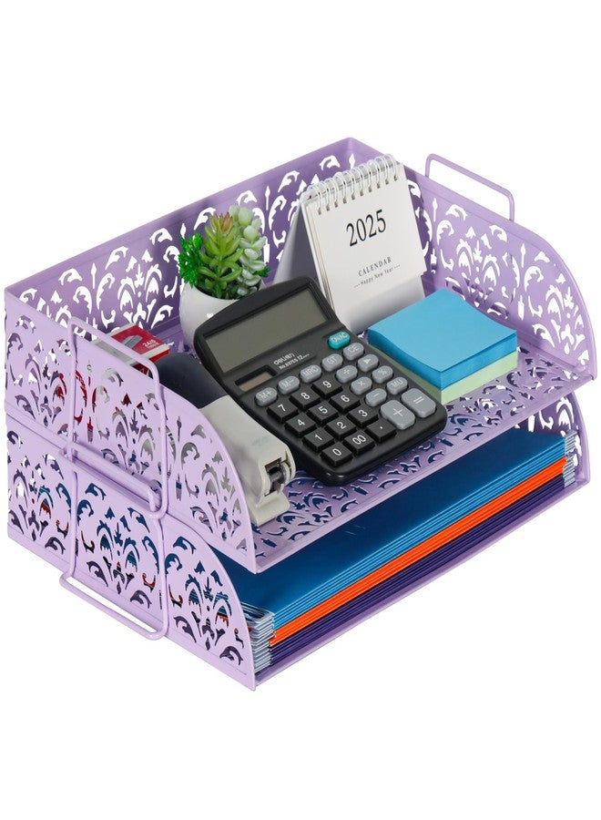 EasyPAG Paper Organizer for Desk 2 Tier Stackable Paper Tray for A4 Legal Size Folders Metal File Storage Desktop Organizer for Home Office School Teacher, Purple - Image 1