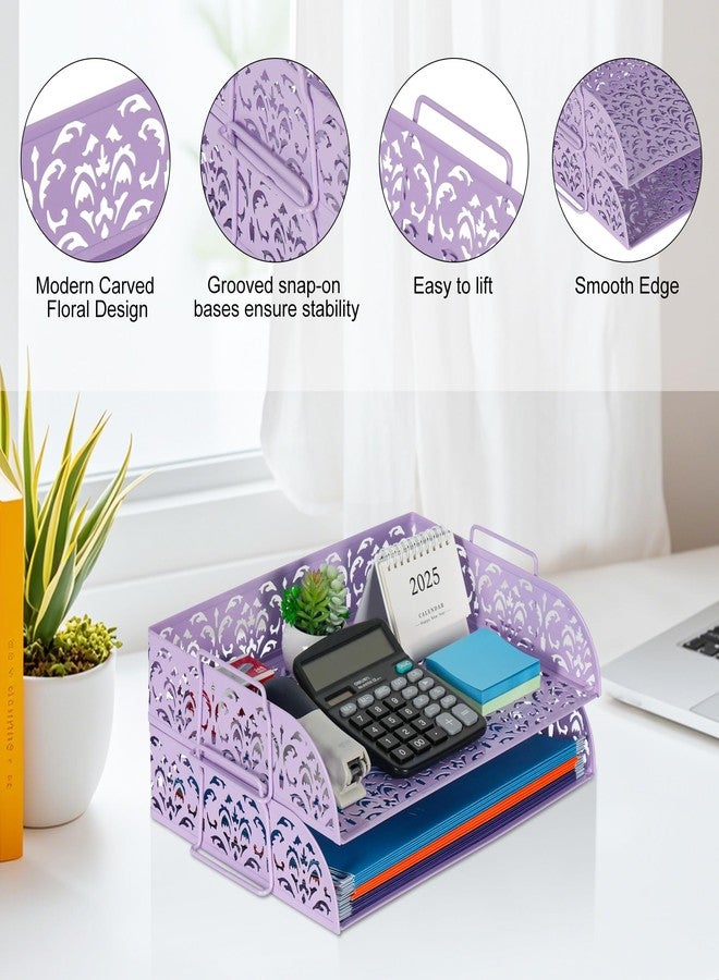 EasyPAG Paper Organizer for Desk 2 Tier Stackable Paper Tray for A4 Legal Size Folders Metal File Storage Desktop Organizer for Home Office School Teacher, Purple - Image 4