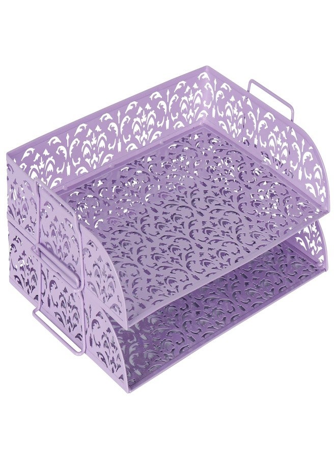 EasyPAG Paper Organizer for Desk 2 Tier Stackable Paper Tray for A4 Legal Size Folders Metal File Storage Desktop Organizer for Home Office School Teacher, Purple - Image 2
