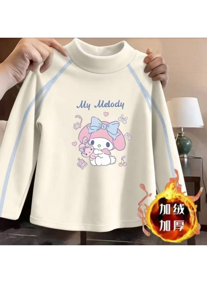 Girls' Fleece-lined Base Shirt Autumn And Winter Popular Long-sleeve T-shirt Baby Half-high Collar Sweet Cute Top Trendy