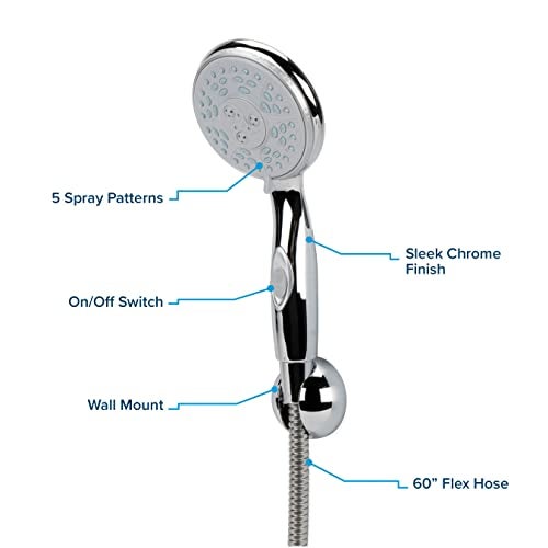 Camco 43713 RV Shower Head Kit with On/Off Switch and 60" Flexible Shower Hose (Chrome) - Image 2