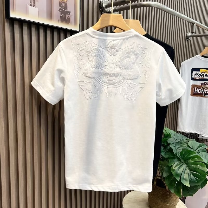 Summer Mens Printed Loose-Fit Street Tee Black  - Image 2